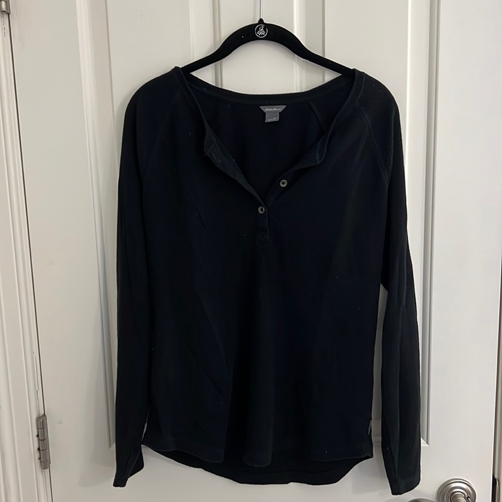 Black waffle knit Eddie Bauer top